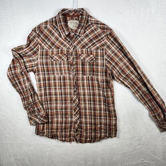 Guess‎ Plaid Long Sleeve Button Down Shirt Size Large - Picture 1 of 10